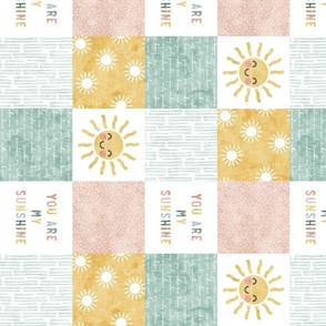 (4" scale) You are my sunshine wholecloth - multi - suns patchwork - face -  pink, teal, gold (90) V2 - LAD22
