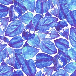 Aloha Leaves - cobalt blue and white