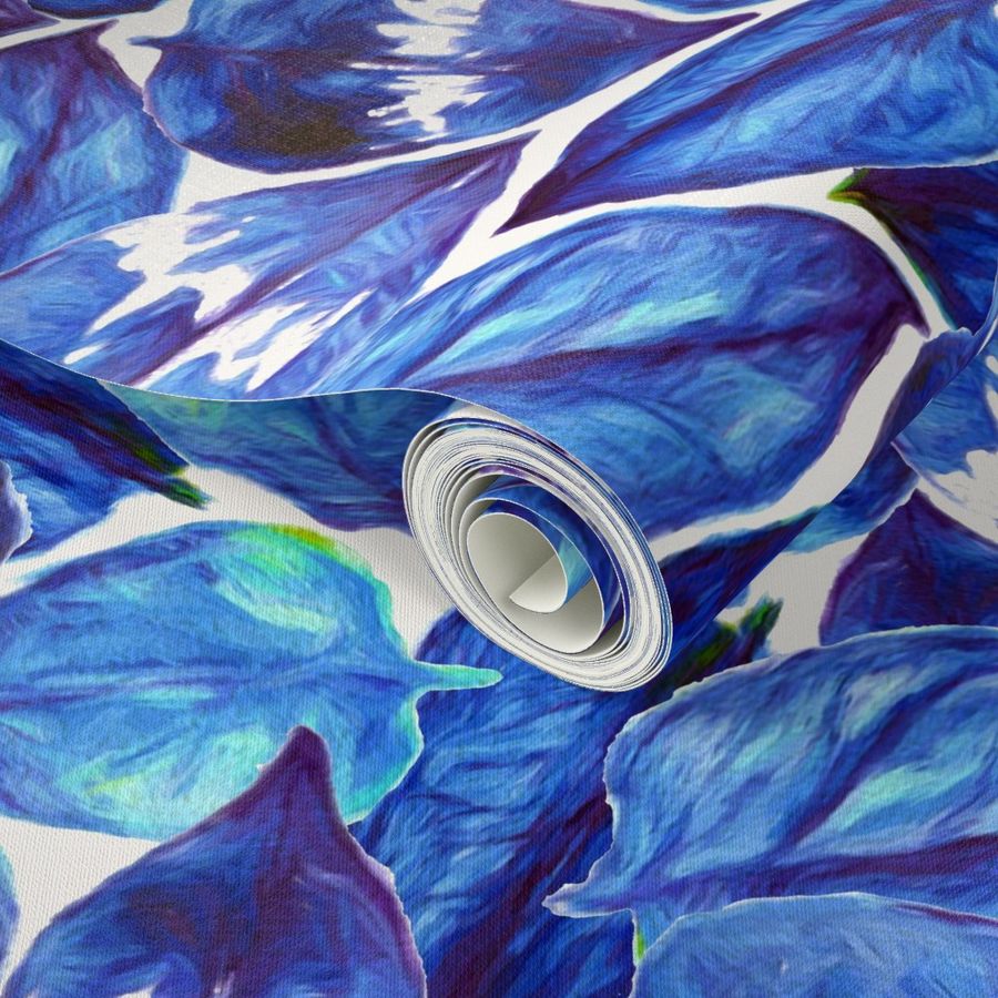 Aloha Leaves - bright blues on white