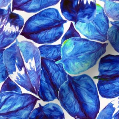 Aloha Leaves - bright blues on white