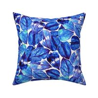 Aloha Leaves - bright blues on white