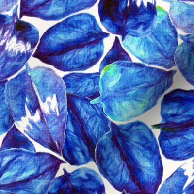 Aloha Leaves - intense blue on white 