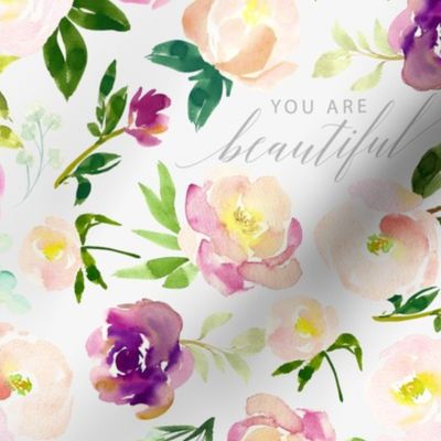 12" Repeat You Are Beautiful Floral Quote Pattern | Light Gray MK001