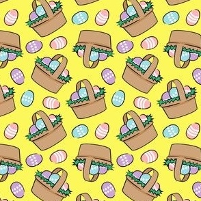 Easter Basket - Eggs - multi on yellow  - LAD22