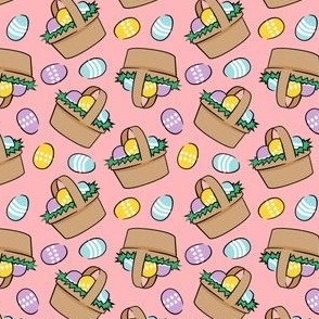 Easter Basket - Eggs - multi on pink - LAD22