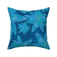 Ditsy dashes in floral embroidery turquoise blues 