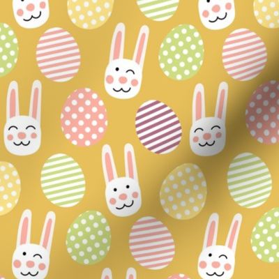 Happy Easter colourful cute bunnies eggs