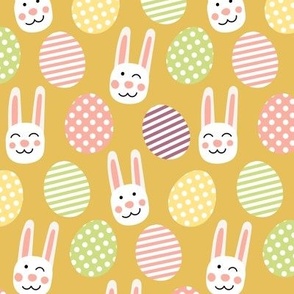 Happy Easter colourful cute bunnies eggs