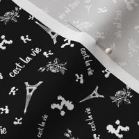 Black n White Cest La Vie Paris Seamless Repeat Pattern