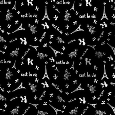 Black n White Cest La Vie Paris Seamless Repeat Pattern