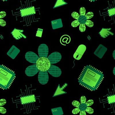 Y2K Digital Floral in Neon Green + Black