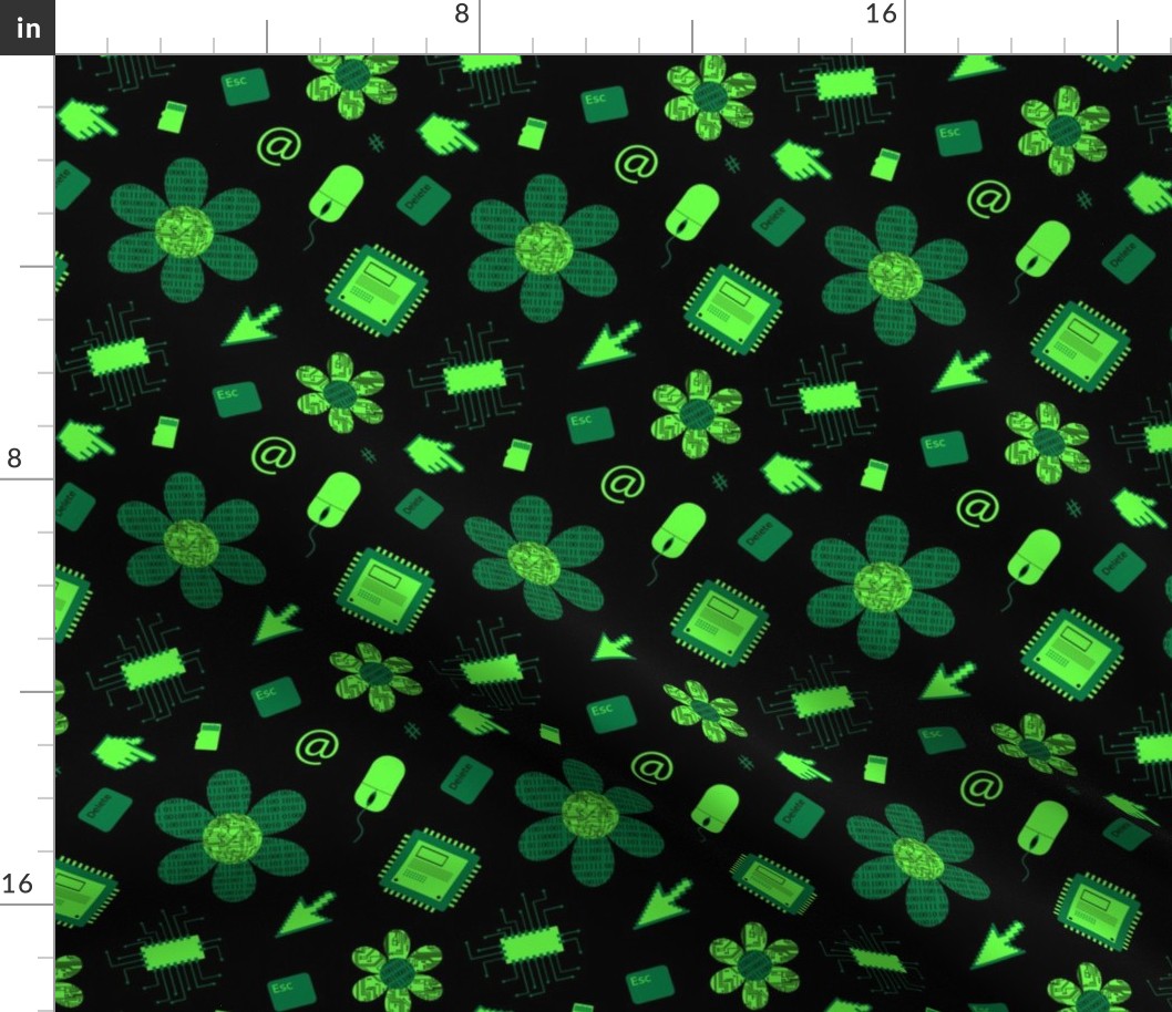 Y2K Digital Floral in Neon Green + Black