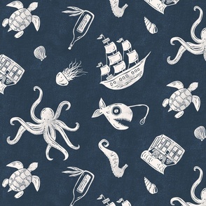 Underwater Adventure Block Print - no waves - textured navy blue - medium