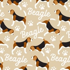 Beagle dogs with paws text