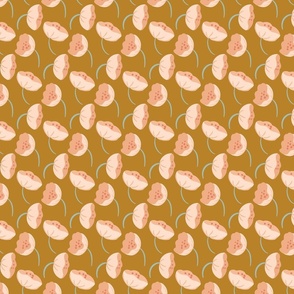 Poppy Flower pink and yellow ocher Fabric by Monica Kane Design