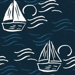 Midnight Sailing Block_Print - Navy - Large