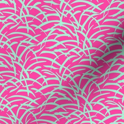 Jungle Grasses - Mint on Hot Pink - 8" Repeat