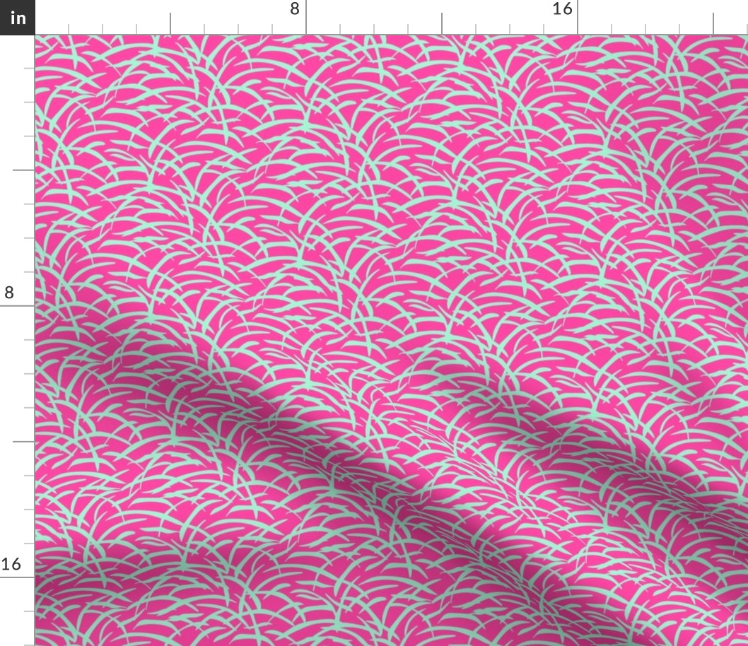 Jungle Grasses - Mint on Hot Pink - 8" Repeat