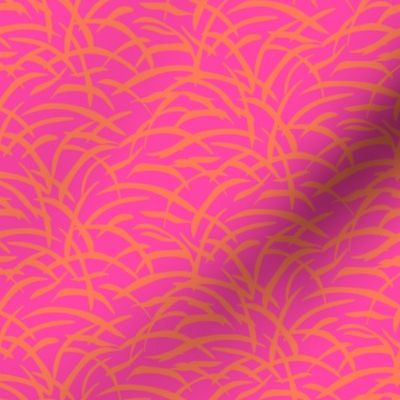 Jungle Grasses - Papaya on Hot pink - 8" Repeat