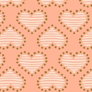 Valentine Hearts // Ivory and Honey on Coral Pink