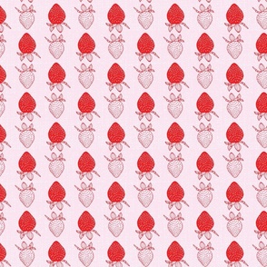 Strawberries lineup  on texutred pale pink background