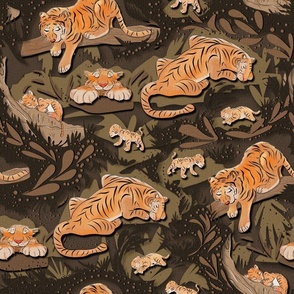 tigers _ paper cut _earthy brown _large scale