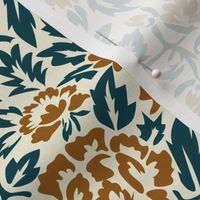 Royal-Tea Florals- Ivory Golden Brown Midnight Teal- Regular Scale