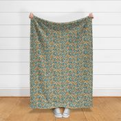 Royal-Tea Florals- Ivory Golden Brown Midnight Teal- Regular Scale