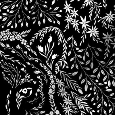Floral tiger chinese year of the Tiger Burnt Sepia Black and White