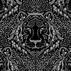 Floral tiger chinese year of the Tiger Burnt Sepia Black and White