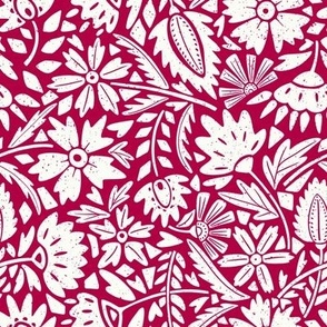 Block Print Textured Scandinavian Florals fuchsia pink and white
