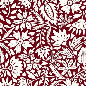 Block Print Textured Scandinavian Florals burgundy and white