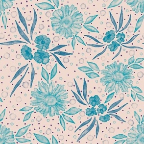 Watercolor loose floral daisy blue