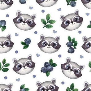 watercolor cute raccoon and blueberries