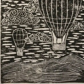 Monochrome Hot Air Balloon Block Print