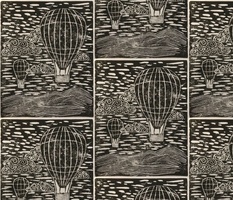 Monochrome Hot Air Balloon Block Print