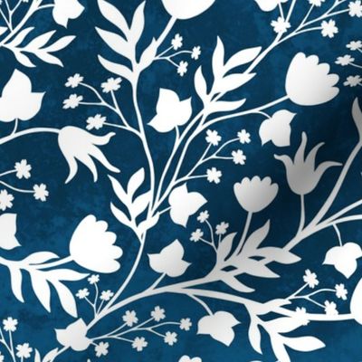 Floral Block Print - Indigo Blue