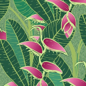 Heliconia Jungle Block Print-jade bkg