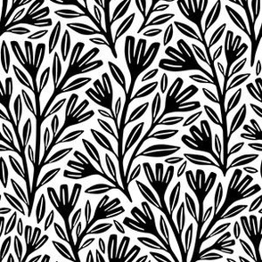 Blodyn Floral | Medium Scale | Monochrome Black & White