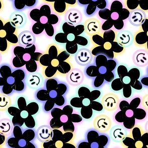 90s Neon Daisy Floral Smilies