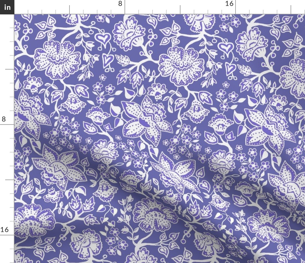 Jacobean Lace on Periwinkle 8x18