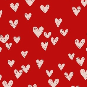 Grunge hearts sweet boho minimalist style valentine love hearts for baby nursery blush beige on red