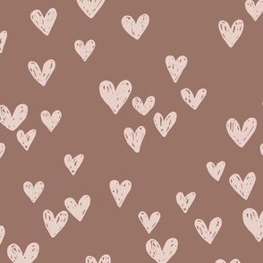 Grunge hearts sweet boho minimalist style valentine love hearts for baby nursery beige blush on brown cappuccino 