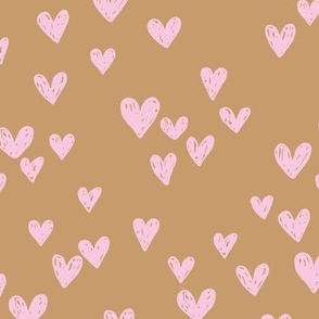 Grunge hearts sweet boho minimalist style valentine love hearts for baby nursery pink on cinnamon caramel 