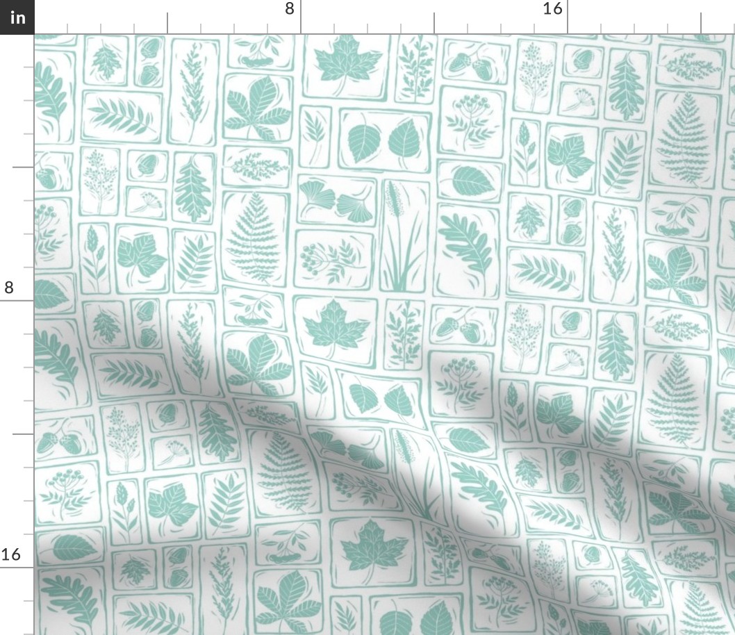 Woodland block prints - turquoise and white