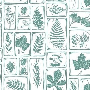Woodland block prints - teal and white