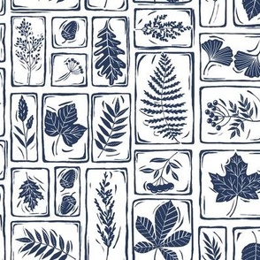 Woodland block prints - navy blue and white