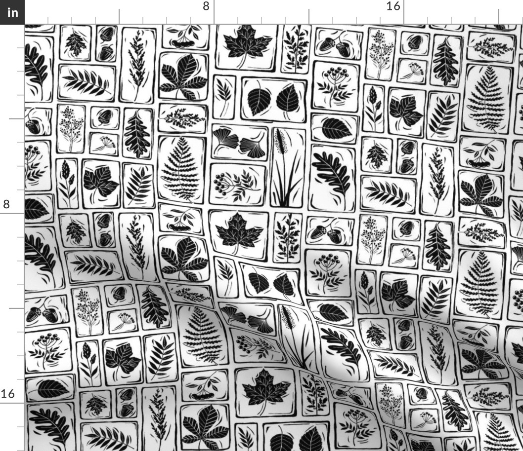 Woodland block prints - black and white