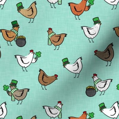 Chickens with clovers -  Saint Patrick's Day - mint - LAD22