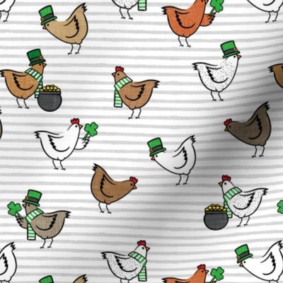 Chickens with clovers -  Saint Patrick's Day - grey stripes - LAD22